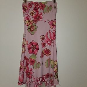 Pink Strapless Dress With Flowers, backless